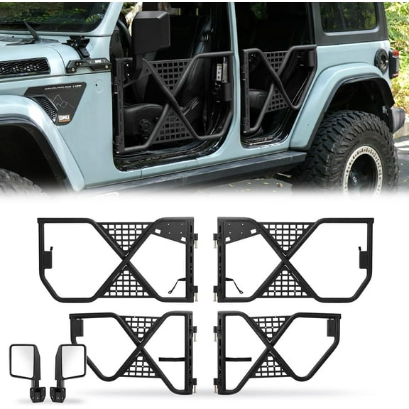 Car Engine Parts Tube Doors Tubular Half Doors with Side View Mirror Compatible with 2018-2024 Jeep Wrangler JL JLU & Gladiator JT 4XE Safari Tubular Doors Off Road Summer Trail Adventu,Auto Brake Pa