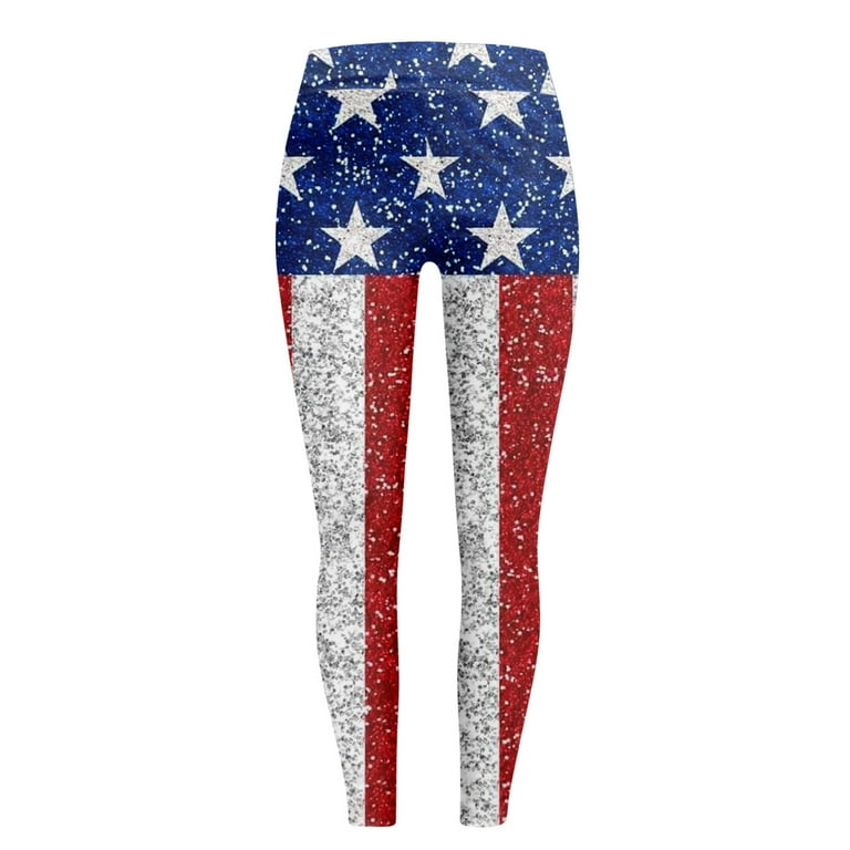 JULMCOMO 4th of July Leggings for Women American Flag Pant Slim Fit Tummy Control Leggings Stars and Stripes Patriotic Yoga Pants Red L Walmart