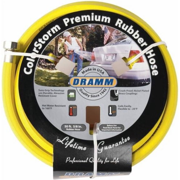 Colorstorm Yellow Hose 5/8" - 75ft Coils Easily, Made in The USA - One Hose by Dramm