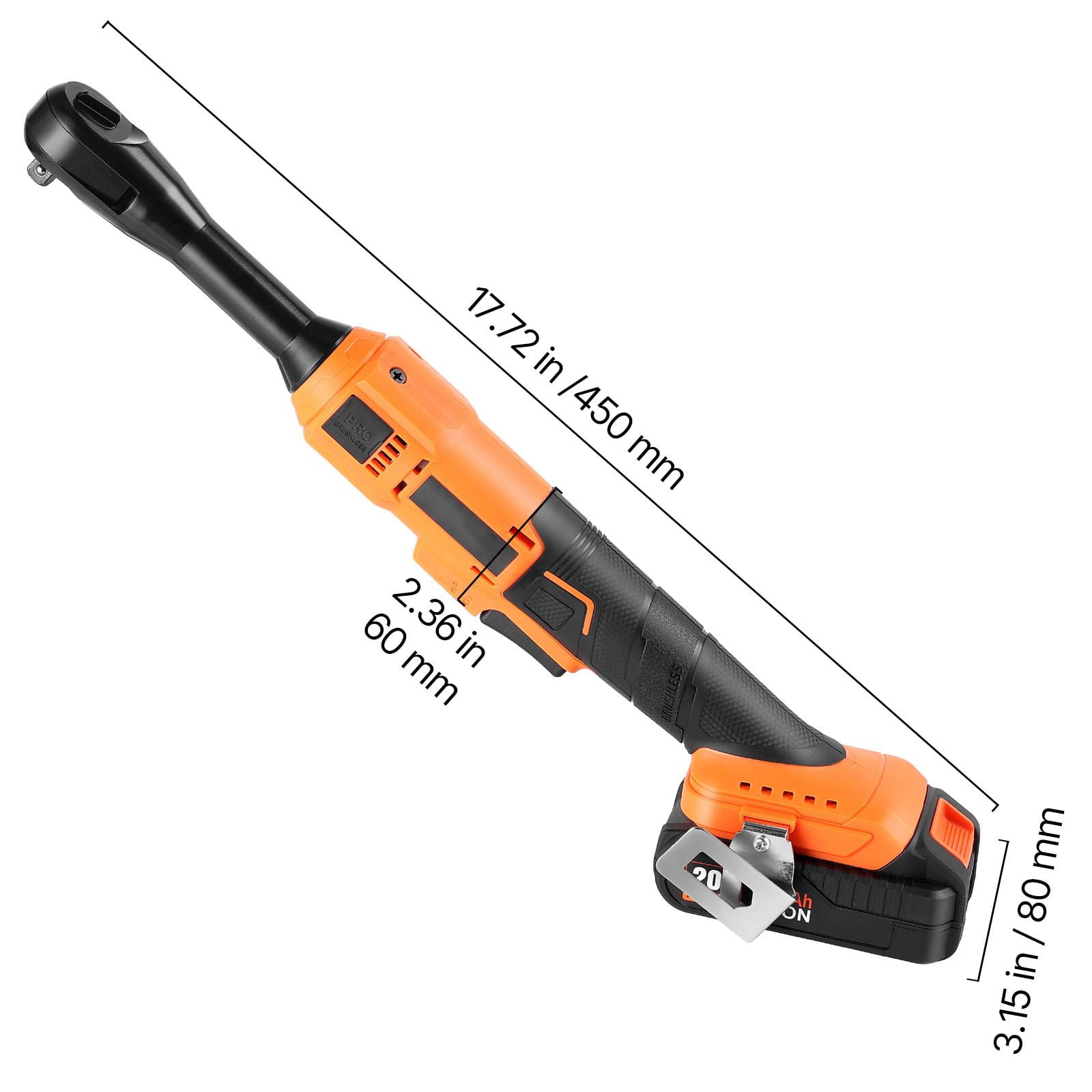 Cordless Ratchet Wrench 3/8" with 66 ft-lbs Torque, 230 RPM, Dual 2000mAh Batteries, LED Light, for Automotive Mechanical Work