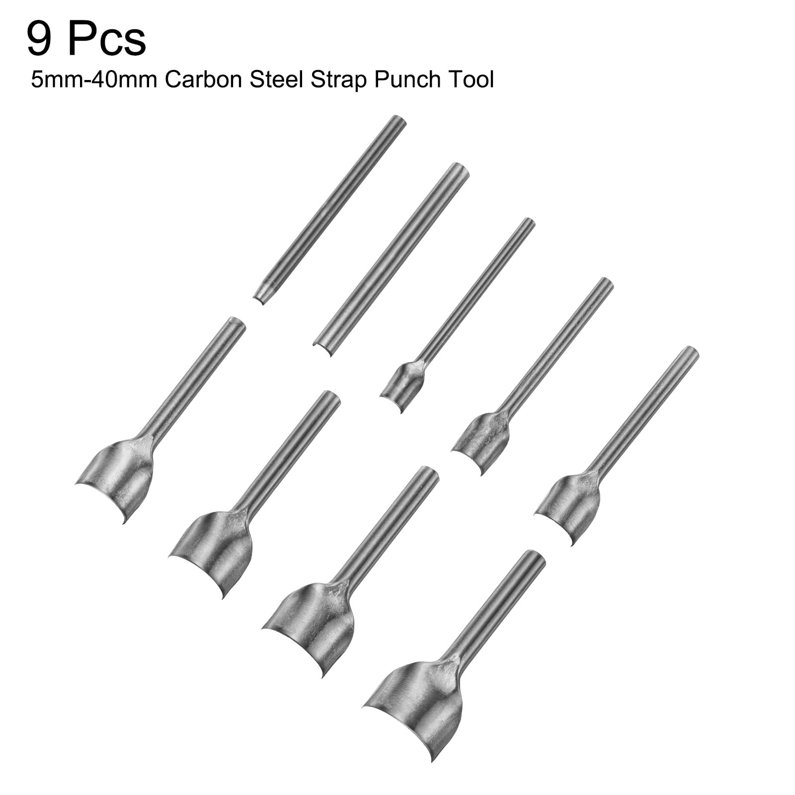 Uxcell 9pcs Half-Round Leather Cutter Punch 5mm-40mm Carbon Steel Strap Punch Tool for Crafting Strap Belt Wallet