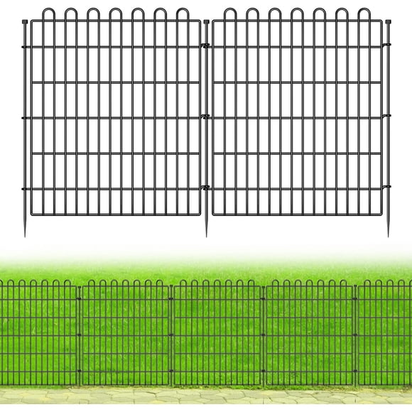 10 Panels No Dig Decorative Garden Fence for Yard, 32 in(H) X 23.6 ft(L) Animal Barrier Fencing for Outdoor Dog, Metal Portable Garden Fences for Borders, Pets, Landscape, Temporary Fence