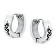 thumbnail image 3 of Bling Jewelry Mens Laser Etched Dragon Mini Hoop Huggie Earrings Stainless Steel, 3 of 7