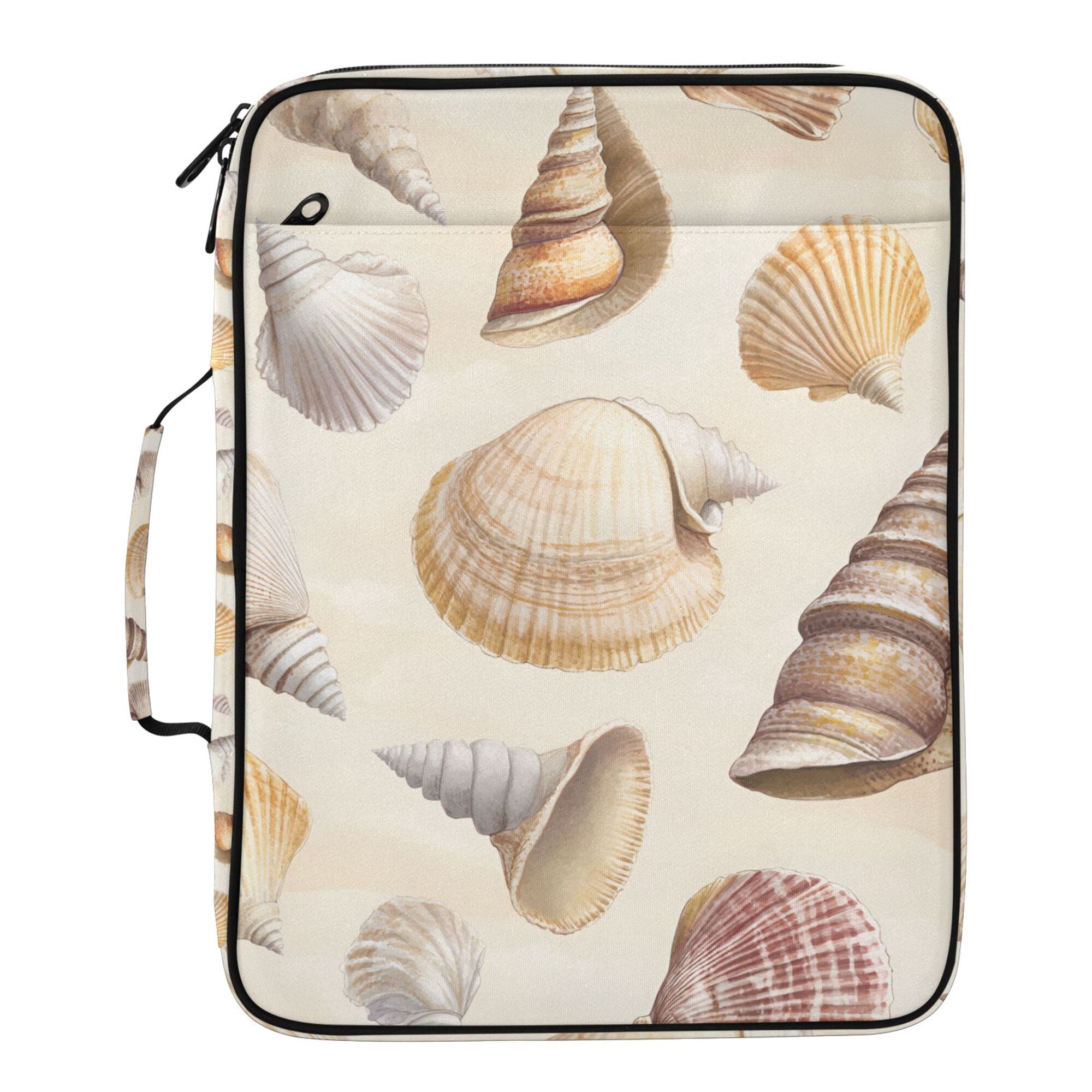 FORMRS Accordion File Folder A4 Size 7-Pocket Expanding Document Organizer Bag with 3 Ring Binder, Beige Watercolor Seashells