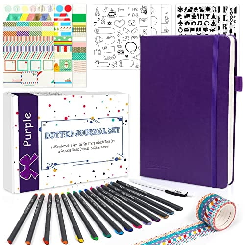 Kit de Diario Punteado, Cuaderno de Agenda, Duro para Principiantes, Mujeres, A5, 224 Páginas, Morado