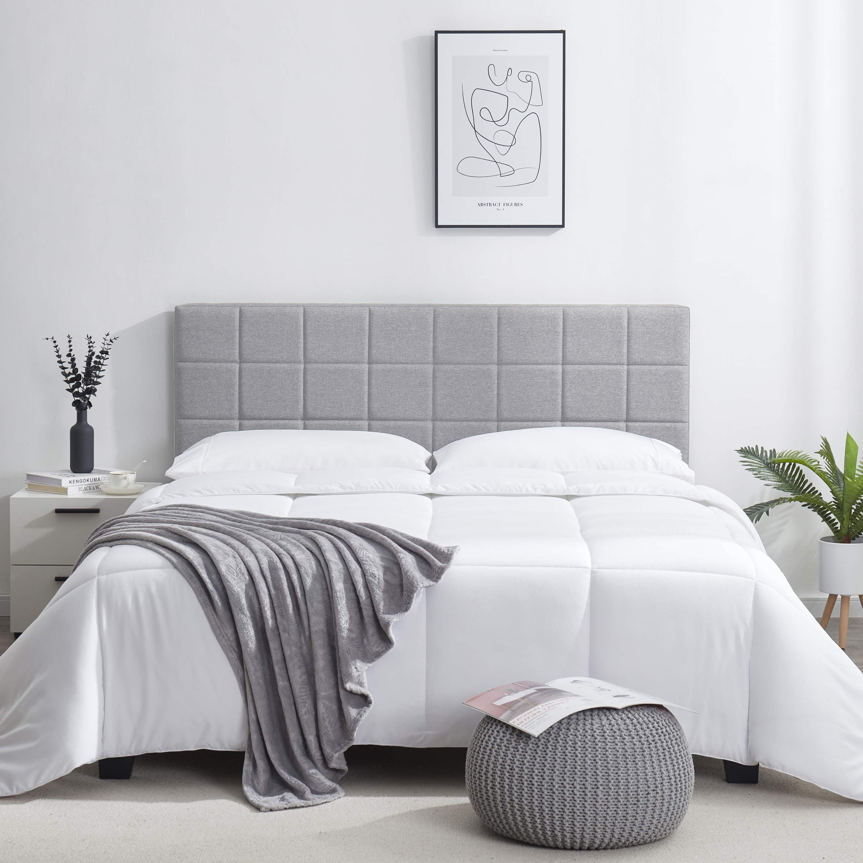 LammaLoe Square Tufted Upholstered Queen Headboard with Adjustable Height, Silver, Queen