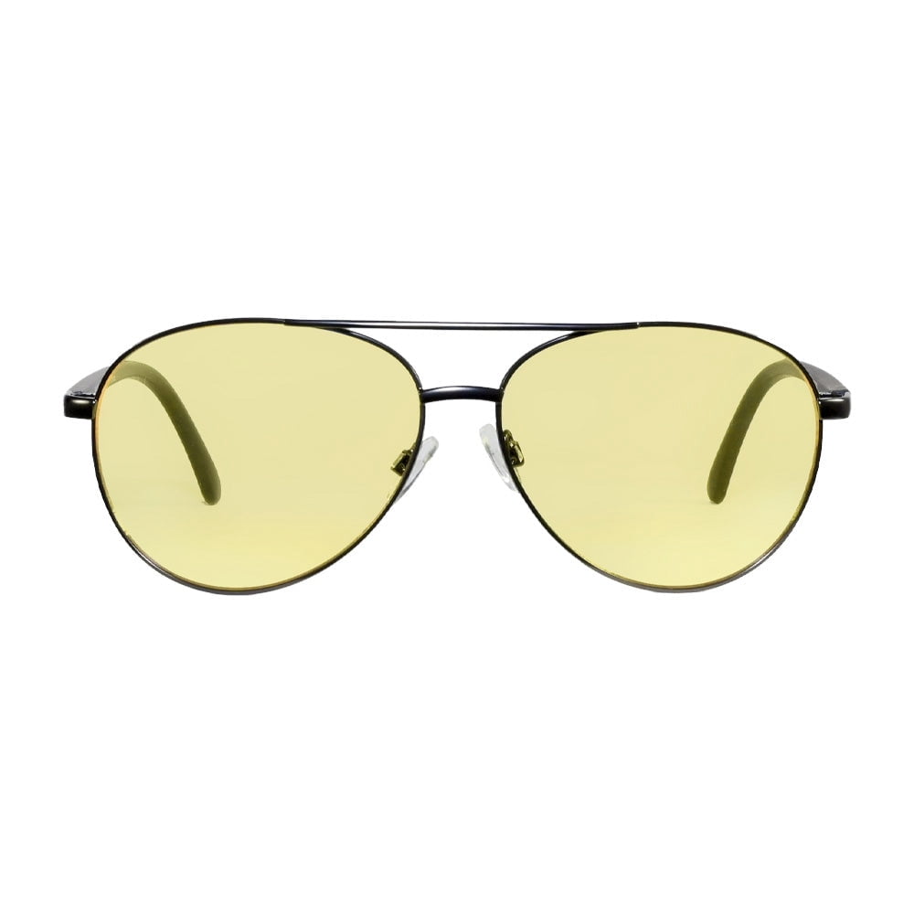 Aray Eyewear Night Driving Glasses Aviator Style in Matte Black and Yellow Lens