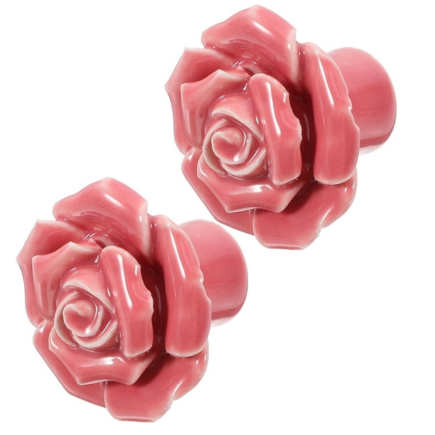 2 pomos de cerámica con forma de rosa para armario de cocina, cajón y puerta (rosa)