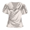 thumbnail image 7 of Sillenn Women's Satin V-Neck Blouse Puff Short Sleeve Wrap Front Ruched Waist Top Silky Slim Fit Elegant Satin Silk Shirt Dressy Casual Office Work Tops Trendy Going Out Cropped Blouses White Xl, 7 of 7