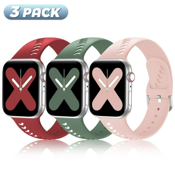 Bandiction Cute 3 Pack Sport Bands Compatible with Apple Watch Band 41mm 40mm 38mm,Soft Silicone Sport Wrist Strap Compatible with iWatch SE Series 7 6 5 3 2 1