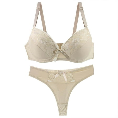 Chuancc Bra and Panty Set Womens Thong Underwear Women s Underwire Lace Bras Pu Sh Up Bra And Sexy Bikini Pan Sets Bikini Sets for Women Beige 85B Clearance