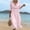Pink, variant on PRINxy Women's V Neck 3/4 Sleeve Hollow Out Trim Midi Dress Gathered Waist Cotton Linen Casual Long Dress for Summer Beach Vacation Daily Wear Purple XS