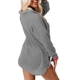thumbnail image 4 of Camisa con botones de punto tipo gofre, manga larga, diseño de bolsillo, dobladillo irregular con arco, blusa holgada de gran tamaño para primavera y otoño, gris M, 4 of 6