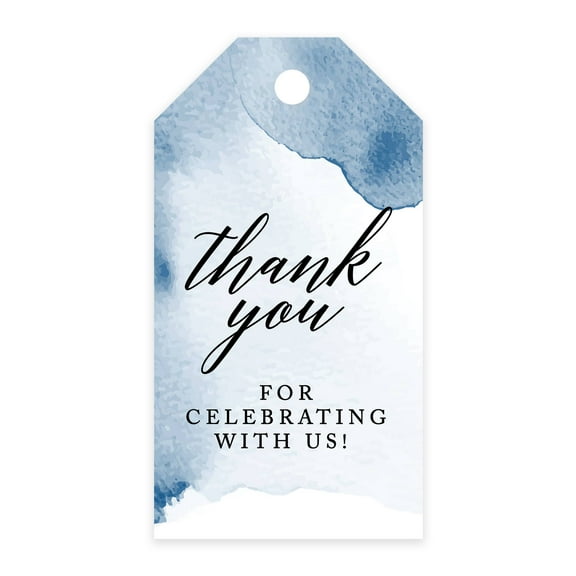 Koyal Wholesale Thank You For Celebrating With Us Favor Tags Navy Blue Watercolor Cardstock Gift Tags with Bakers 100-Pk