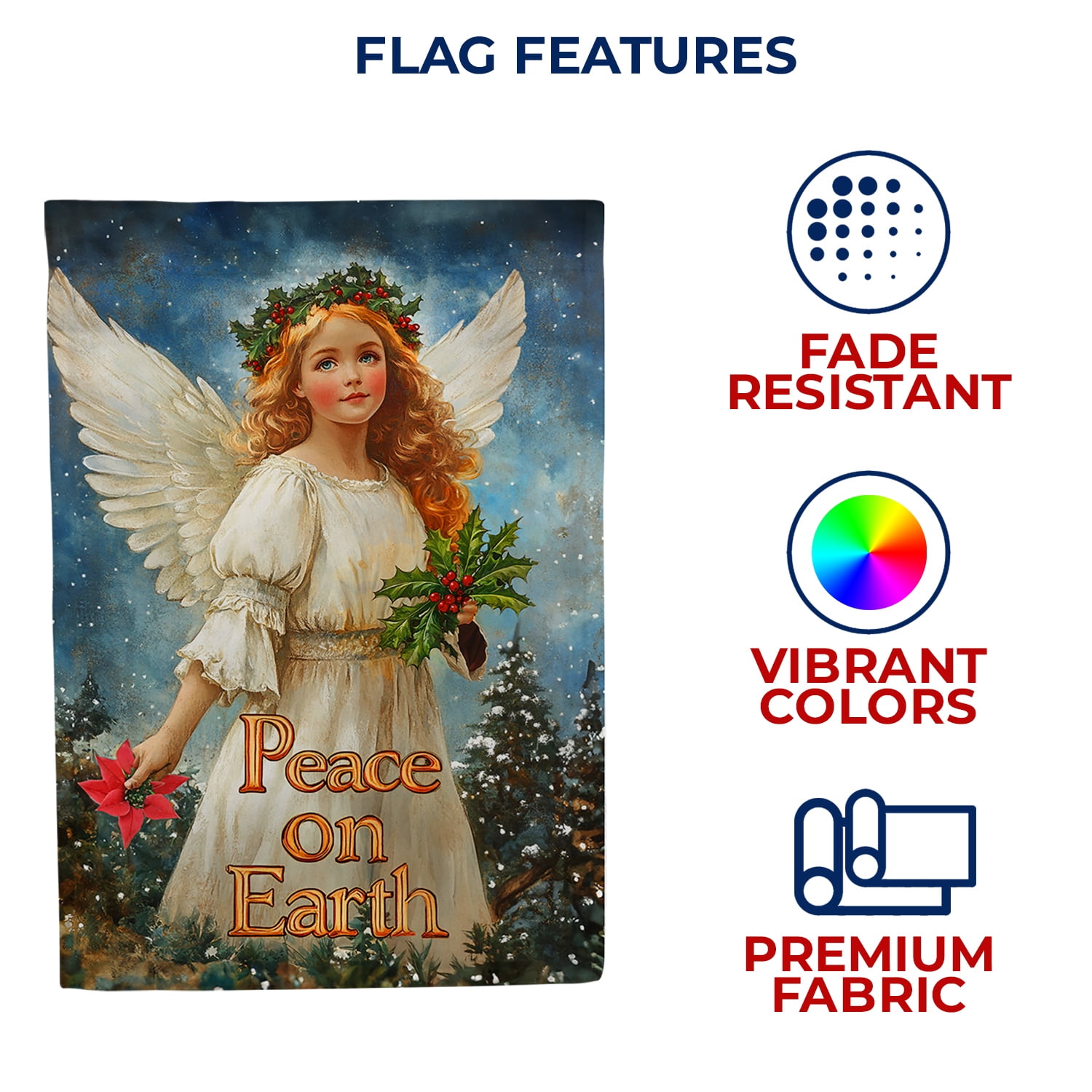America Forever Angel Peace House Flag, 28 x 40 inch Double Sided, Christmas Religious Banner, Peace on Earth Holly Outdoor Decor, Spiritual Holiday Outside Decorations Yard Flag