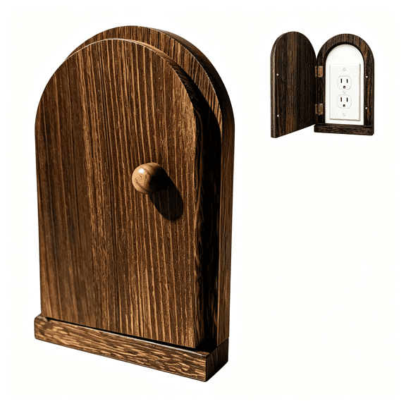 GJX Self-Adhesive Fairy Door Outlet Cover U2013 Creative Wooden Cover That Conceals Wall Plates,Duplex Outlets,Switches,Stains&Wall Holes U2013 Elf Door Wall Decor That Opens