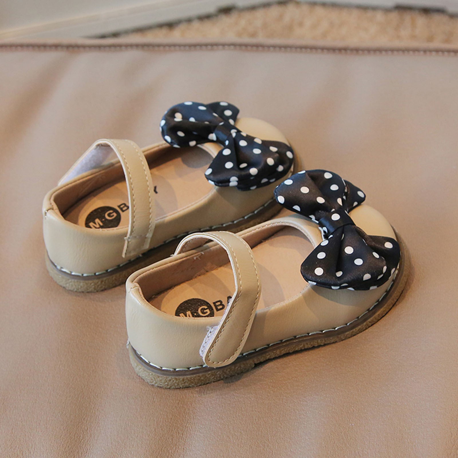 QIANGONG Toddler Shoes Girls Casual Shoes Flat Polka Dot Bow Solid