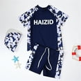 thumbnail image 2 of YunPes Children's Swimming Swimsuit Summer Swimsuit Short Sleeved Split Swimsuit Swimming Cap Three Piece Set Boy Swim Suit Size 14, 2 of 9