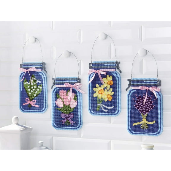 Mary Maxim Spring Flowers Mason Jar Plastic Canvas Kit
