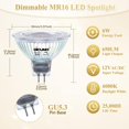 thumbnail image 2 of shiyou-MR16 LED Bulb Dimmable, 6000K Daylight White, 6W LED 60W Halogen Replacement, Bi-Pin GU5.3 Base Spotlight Bulb, 650LM, 12V Low Voltage Lamp for Landscape, Recessed, Track Lighting, Pack of 6, 2 of 4