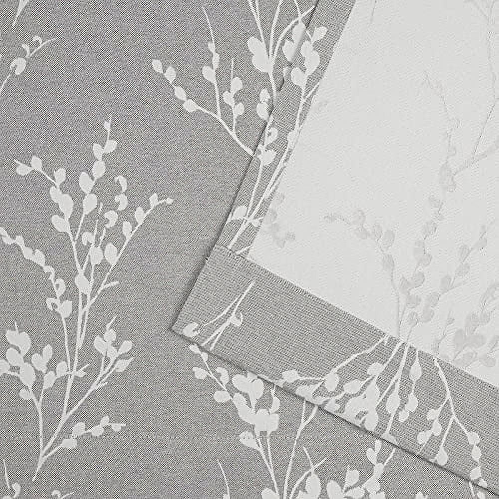 Nicole Miller Turion Floral Room Darkening Blackout Grommet Top Curtain Panel Pair, 52"x108", Ash Grey