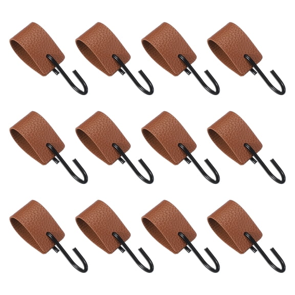 Uxcell 12 Pcs PU Leather S Hooks, Multifunctional S Shaped Hooks for Hanging Coat Towel Camping Kitchen Bathroom Handle, Brown