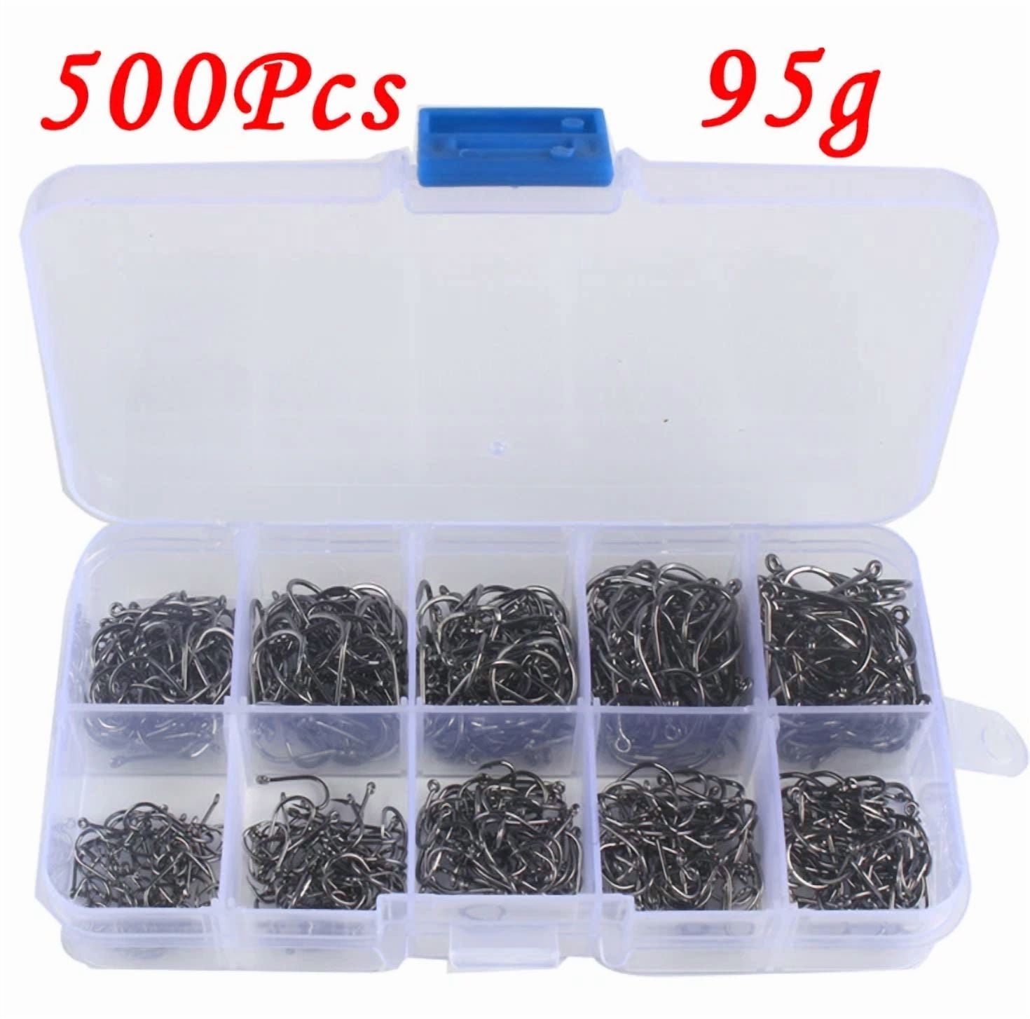 500Pcs/Set 10 Sizes 3-12# Fish Fishing Sharpened Barbed Hooks Fishhooks Set