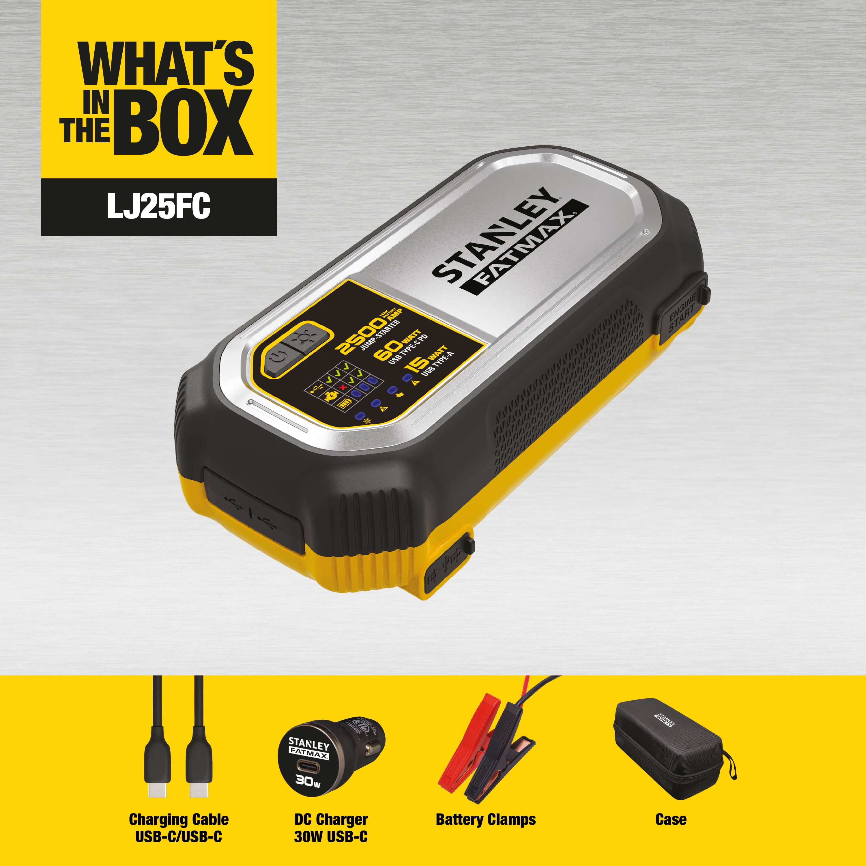 Stanley 2500 Peak Amp Lithium Jump Starter with USB & Case