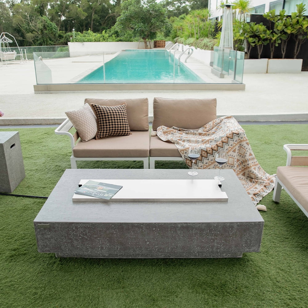 Elementi Hampton Gas Fire Pit for Outside Outdoor Fire Pit Table Smokeless Fire Pit Concrete Rectangular Fire Table Patio Heater Fireplace 45000 BTUs - Grey, 56 x 32 Inches
