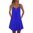 thumbnail image 1 of MAWCLOS Robe d'Été Évasée pour Femmes avec Boutons et Bretelles Plissée Courte Mini Robe Ample de Travail Bretelles Spaghetti Bleu Paon S, 1 of 2