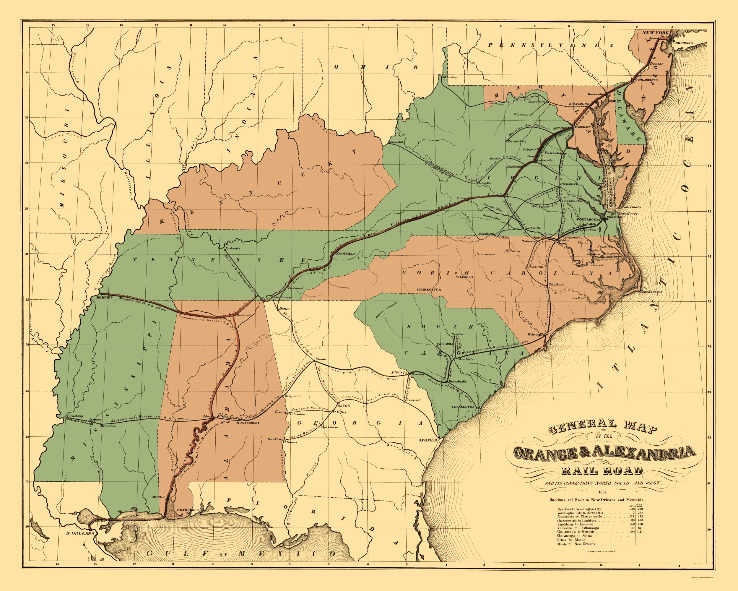 Poster Many Sizes; Map Of The Orange & Alexandria Railroad 1851 