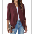 thumbnail image 1 of Cárdigan Abierto para Mujer, 3/4, Tejido Suave Drapeado, Color Vino Tinto, Talla S, 1 of 7