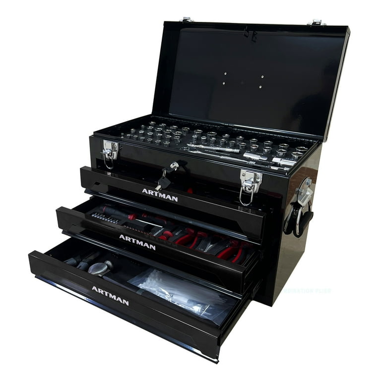 Aukfa 439-Piece Mechanics Tool Set, 3 Drawer Tool Organizer Metal