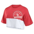 thumbnail image 2 of Women's Fanatics Crimson/White Oklahoma Sooners Oversized Badge Colorblock Cropped T-Shirt, 2 of 3