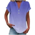 thumbnail image 2 of Womens Tops Plus Size Cotton Linen Gradient Print Casual Short Sleeve V-Neck T-Shirt Purple XL, 2 of 5