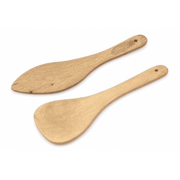 Wooden Cooking Spoon and Spatula Set, 2-Piece Natural Wood Kitchen Utensils for Cooking, Mixing, Stirring & Serving, Nonstick Cookware Safe, Heat Resistant, 9.5 Inch