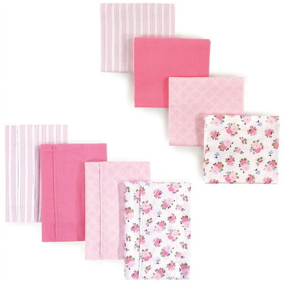 Luvable Friends Infant Girl Cotton Flannel Burp Cloths and Receiving Blankets, 8-Piece, Garden, One Size