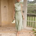 thumbnail image 6 of GZWYHT Dresses for Women 2025,Prom Dresses Women's Satin Dress Elegant Sleeveless Mock Neck Cocktail Party Maxi Dresses Formal Dresses,Graduation Dress,Green 2 Dress,Party Dresses S, 6 of 9