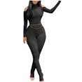 thumbnail image 1 of AherBiu Workout Bodysuits for Women Long Sleeve Slim Stretchy Comfy Rompers Cold Shoulder Skinny Jumpsuit, 1 of 5