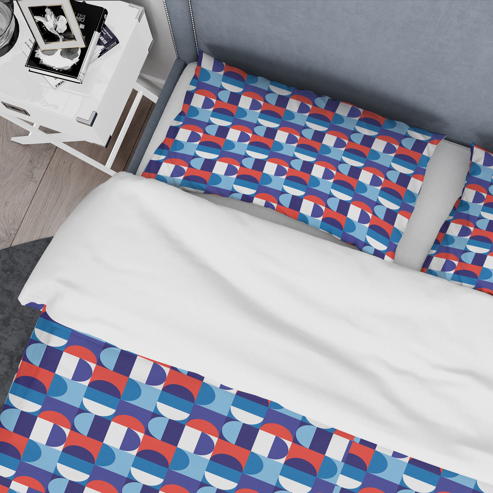 Designart 'Blue, Red & White Polka Dots' Mid-Century Modern Duvet Cover Set