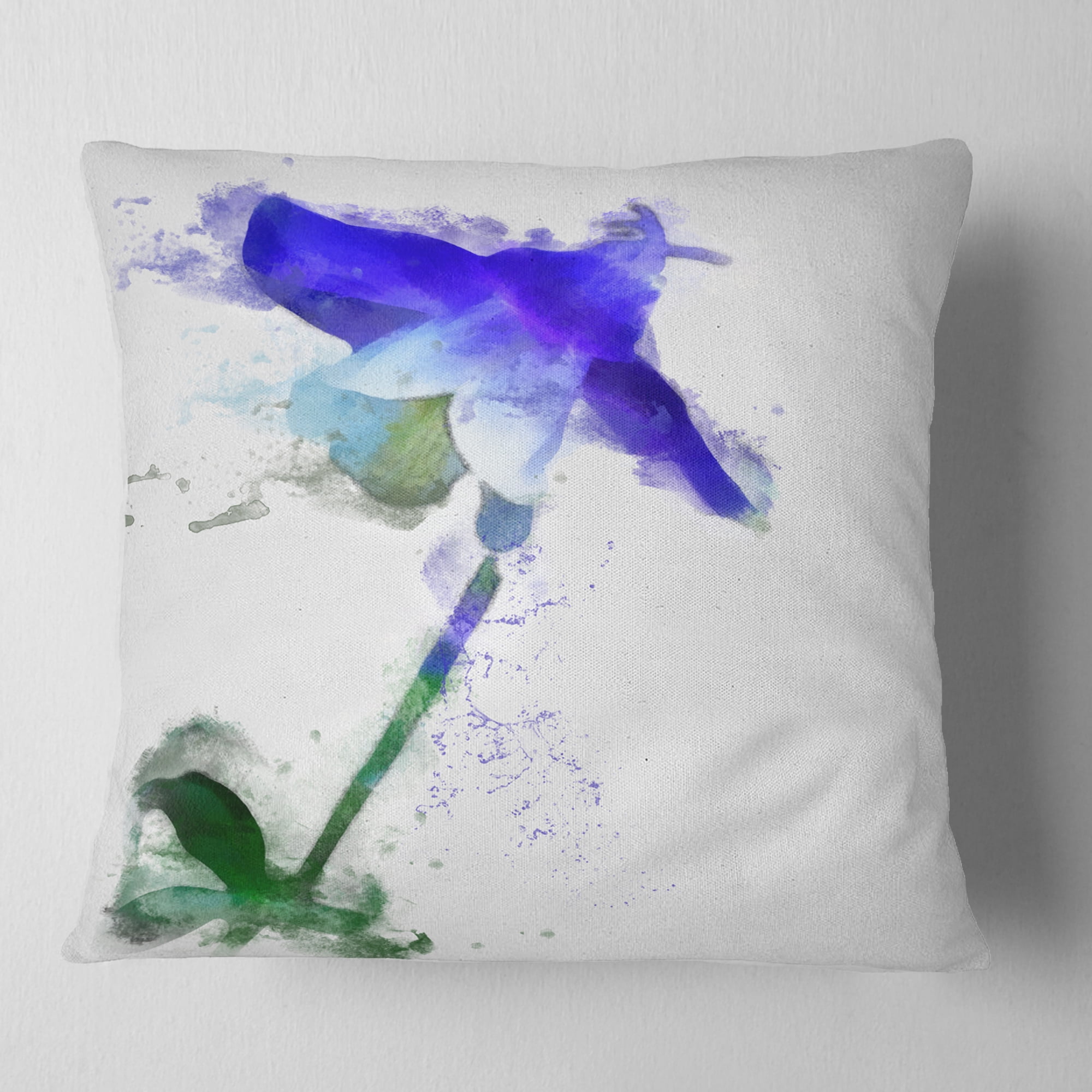 Designart Blue Bellflower Sketch Watercolor - Floral Throw Pillow - 16x16
