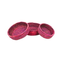 Handcrafted Sabai Grass Round Storage Baskets – Set of 3 - Purple