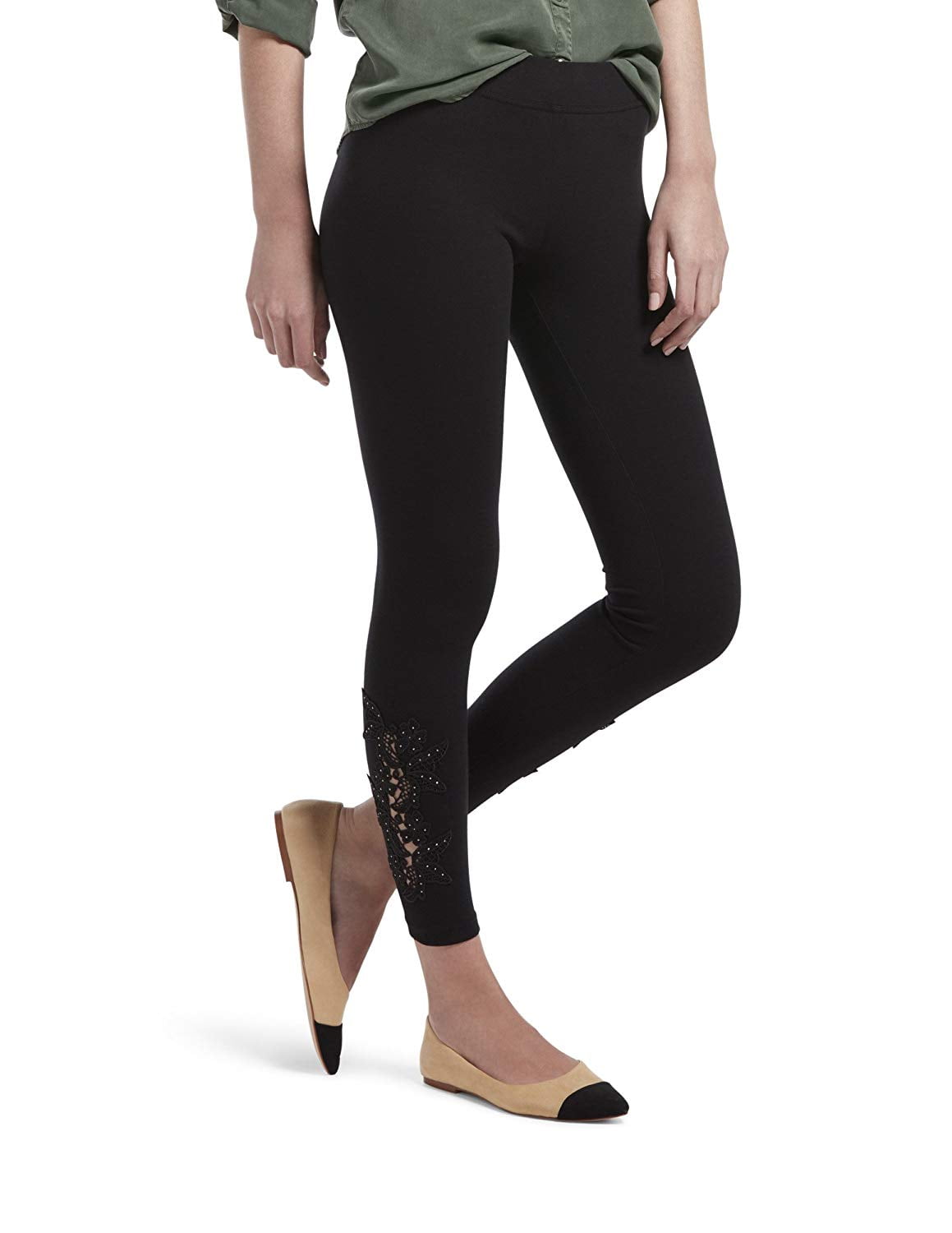 Hue Womens Leggings Solid Medium Embroidered Stretch M