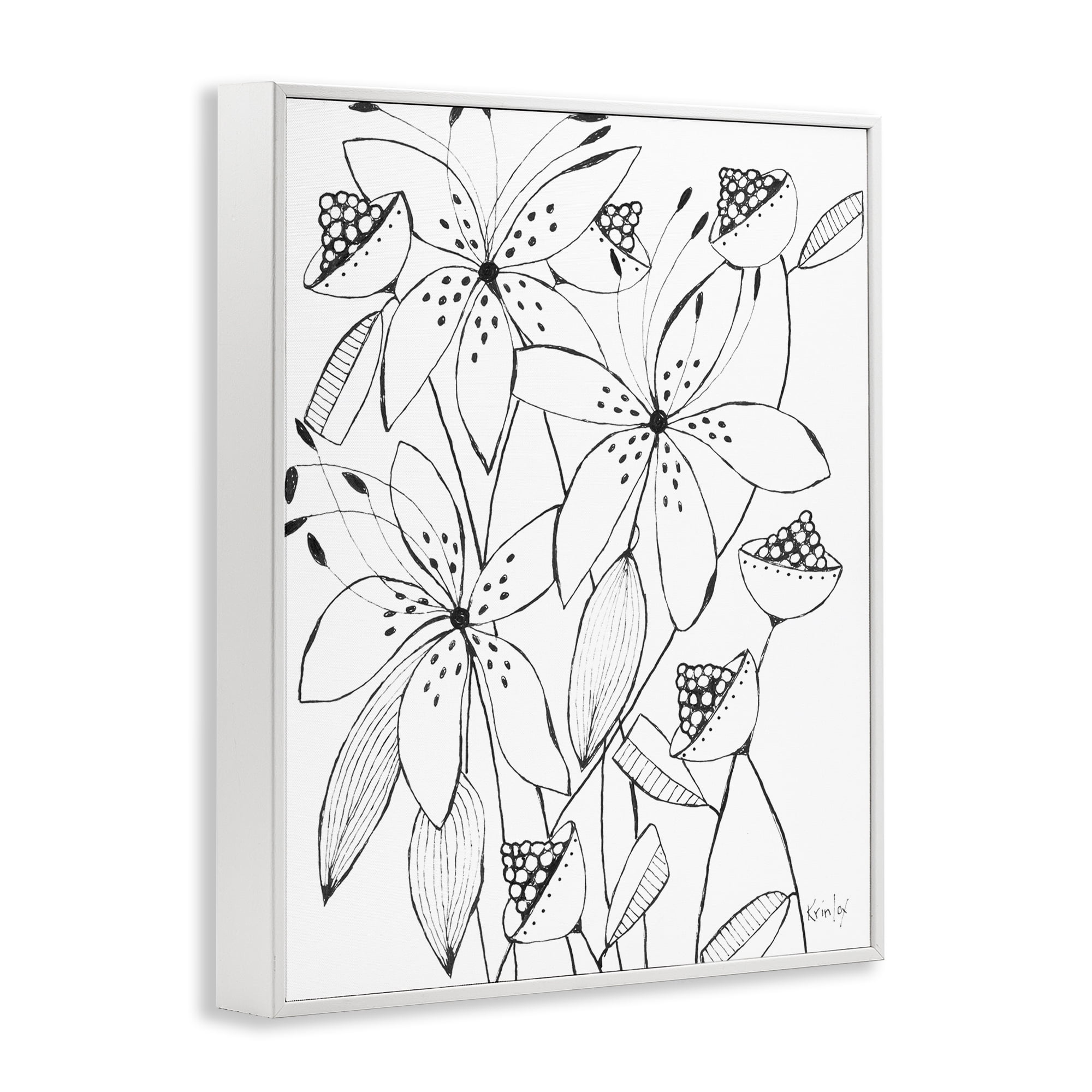 Stupell Industries Open Blooms Outline White Framed Giclee Art, design by Krinlox