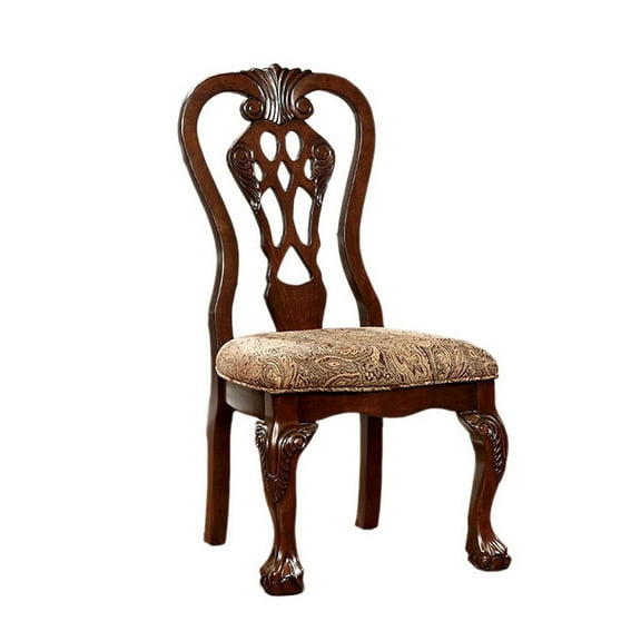Elana Side Chair With Fabric, Brown Cherry Finish, Set Of 2