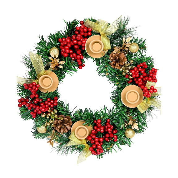 EWASWON Christmas Green PVC Advent Christmas Candlestick Wreath, Holiday Party Decor for Table & Fireplace