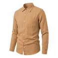 thumbnail image 3 of Havenx Mens Linen Shirts Long Sleeve Button Down Dress Shirts with Pocket Collared Shirts Work Office Regular Fit Casual Business Top,Earthy Yellow 2XL, 3 of 5