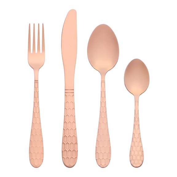 Unique Bargains 16 Pieces Stainless Steel Flatware Set Rose Gold