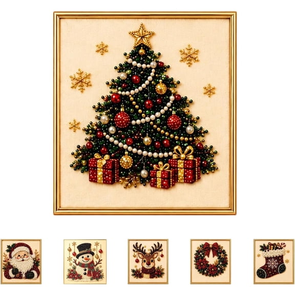 Christmas Pearl Diamond Painting Kit, DIY Bead Art Craft Set With Frame, Beginner Friendly Wall Decor Art, Holiday Gift for Adults Home Wall Decoration Holiday
