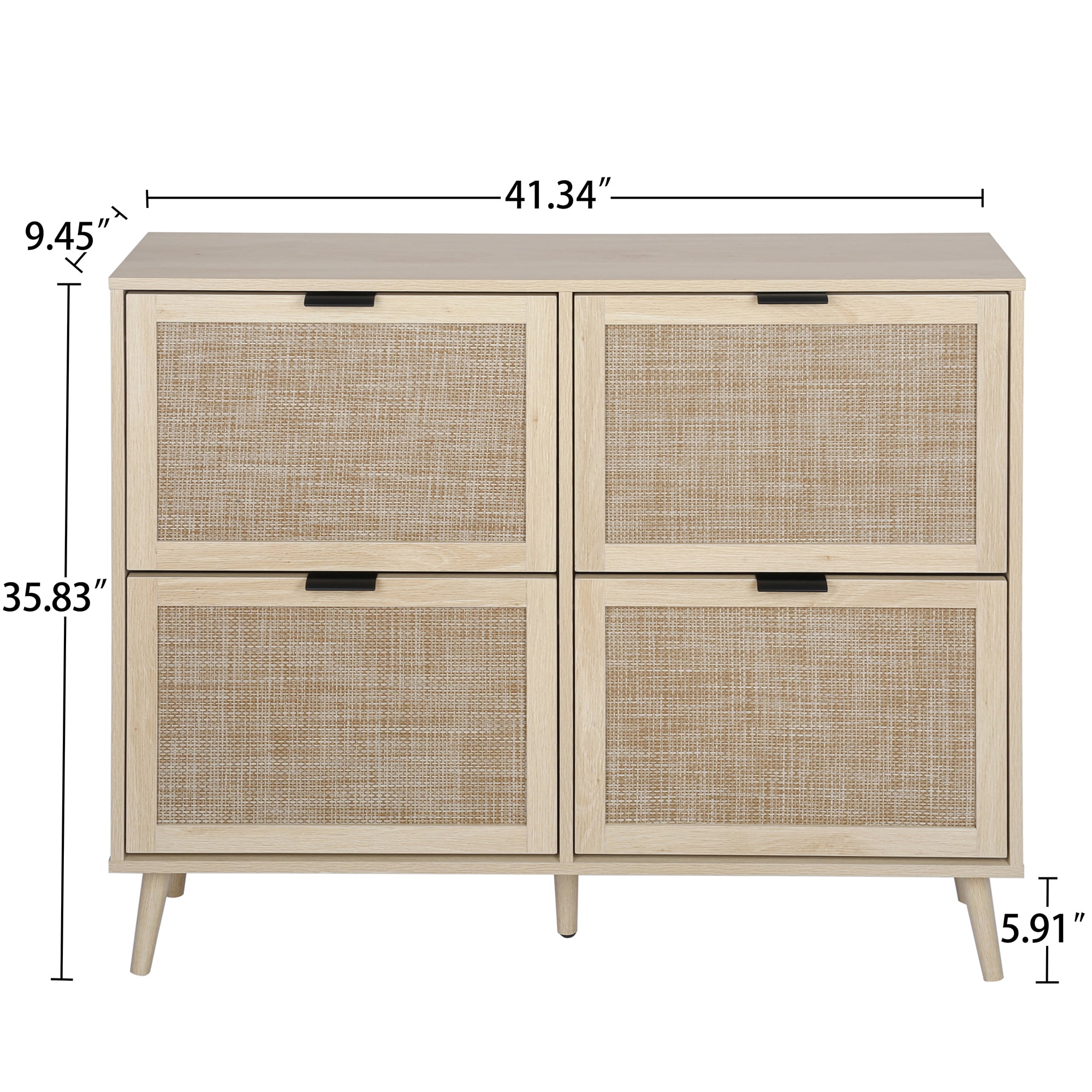 Kadyn 41.34" Natural Rattan 4 Door Shoe Rack, Freestanding Shoe Rack Storage Organizer for Entryway, Shoe Storage Cabinet